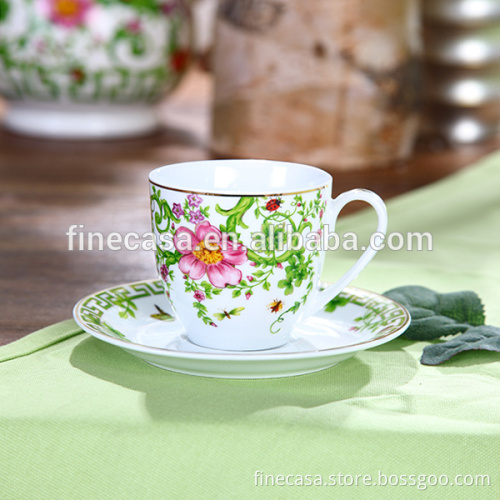 230CC Fine Hyper White Porcelain Elegant Green Floral Tea Cup and Saucer of In April